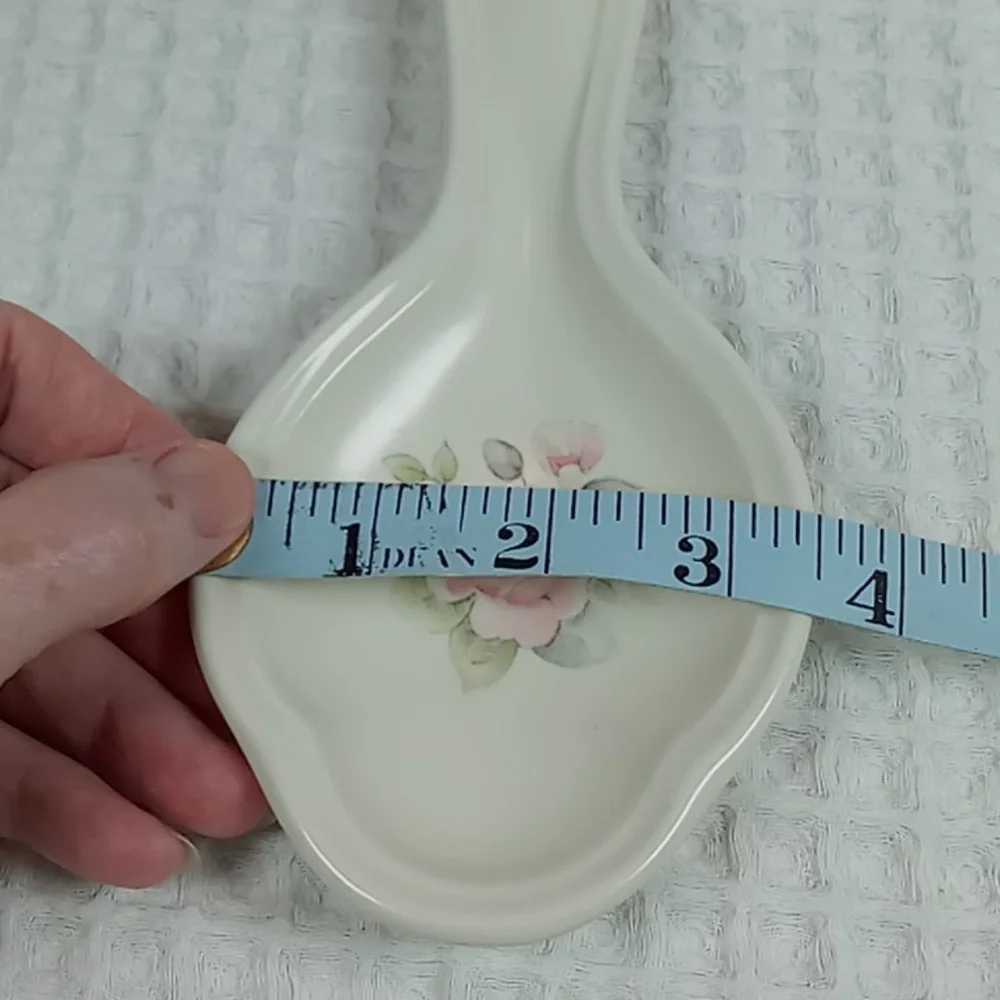 Pfaltzgraff White Stoneware Spoon Rest Tea Rose Pattern Pink Floral